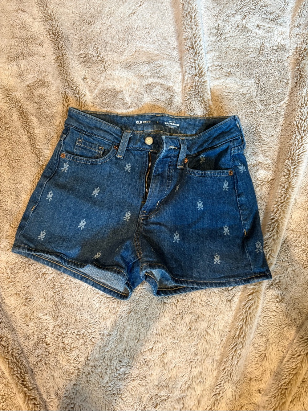 Old Navy Blue Denim Shorts with Embroidered Floral Motif